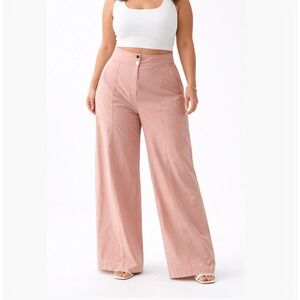 Gattinoni Gold Sand Pink Wide Leg High Waisted Cotton Trousers Sz 10